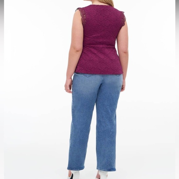 Additional Elle lace sleeveless blouse, 3X, magenta, vneck, peplum, lined, Party - Picture 11 of 12